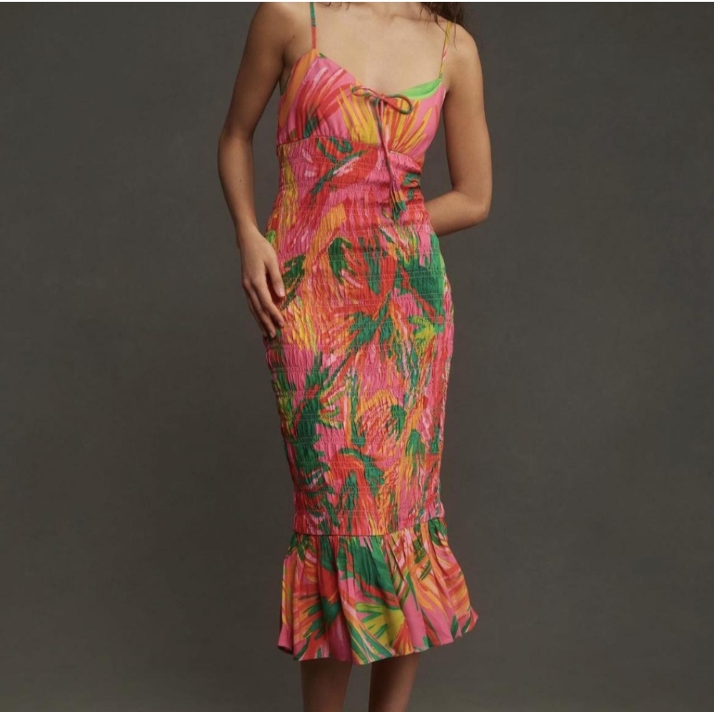 BNWT - Farm Rio Tropical Pink and Green Midi Dress